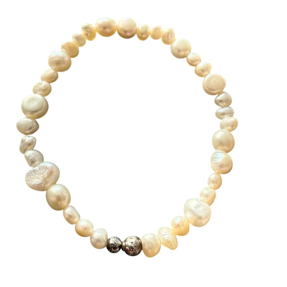 925 Sterling Silver Beads & Pearls Stretch Bracelet